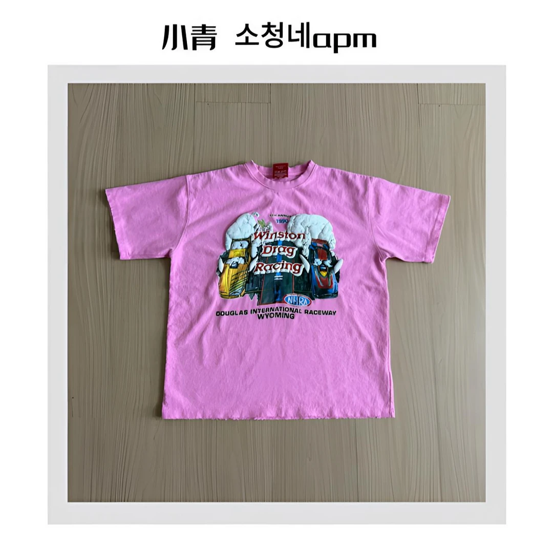 韩国东大门 公鸡/1990泡芙小汽车字母卡通T恤