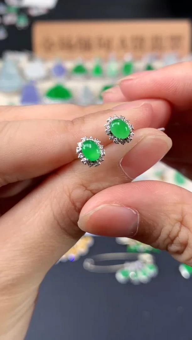 翡翠18K金镶嵌耳饰Z107|3980