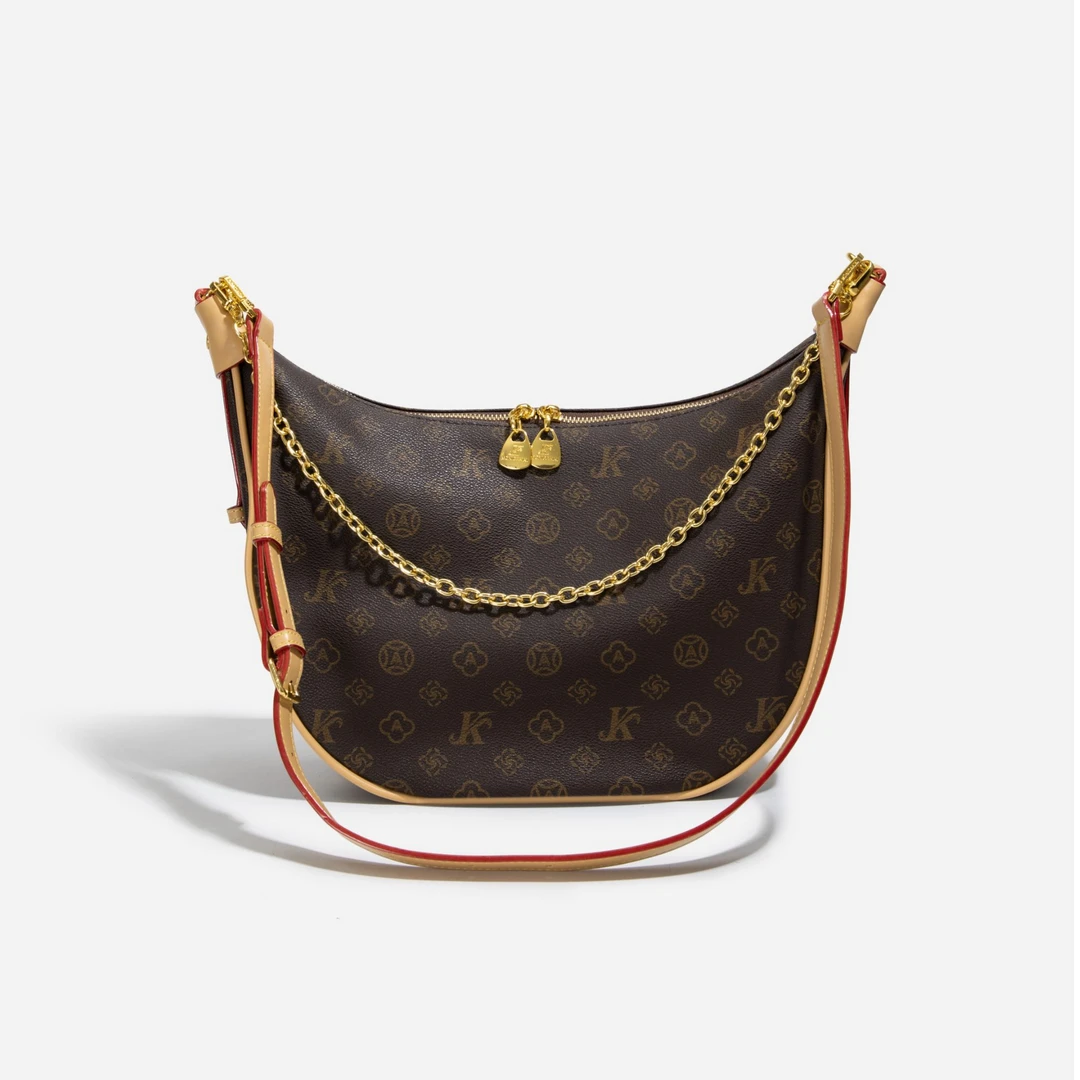 印花肩包单根女士水桶包中号托特包单肩经典麻将包斜挎包2157杏色