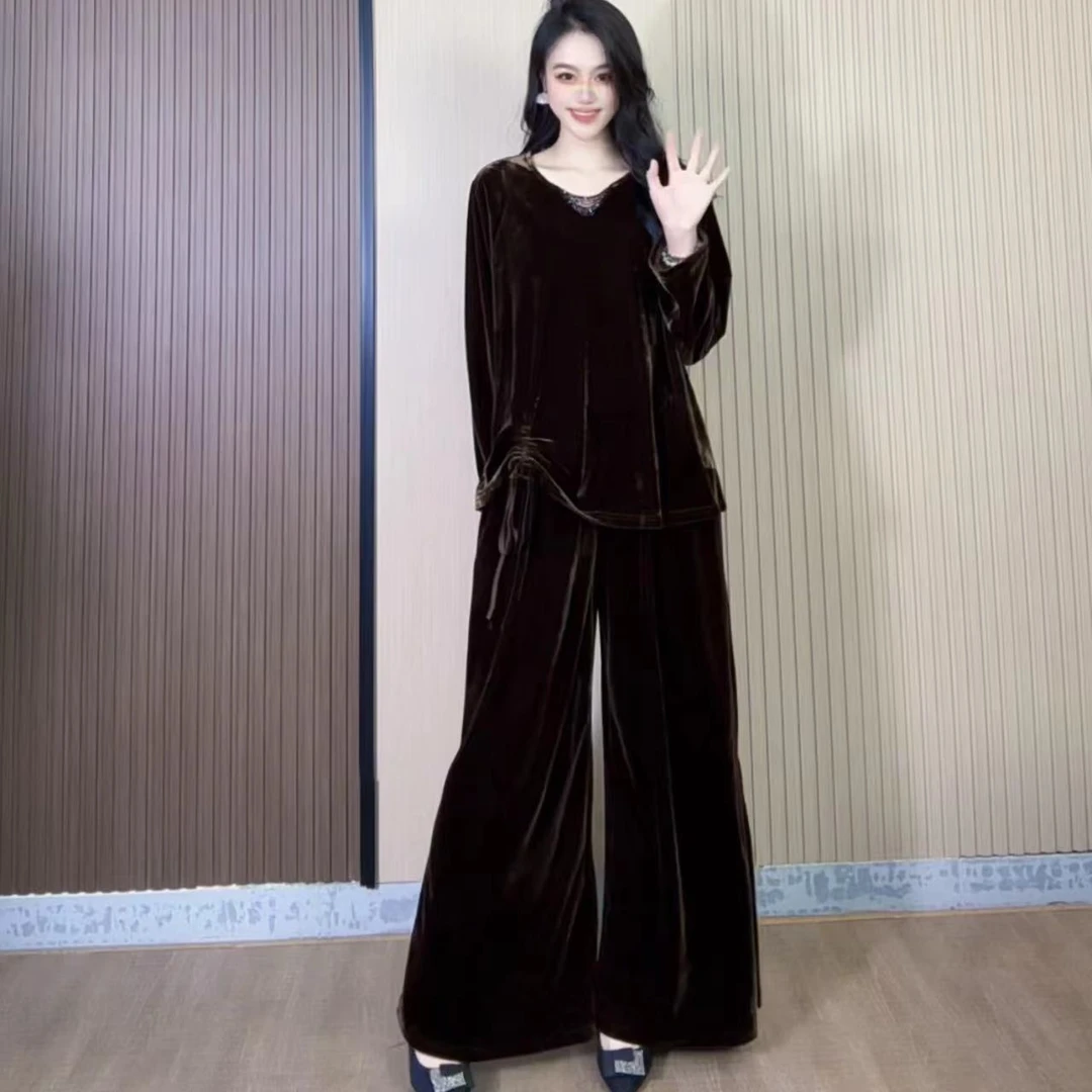 【爱菲雅】文文名媛/淑女中国风丝绒裤2505