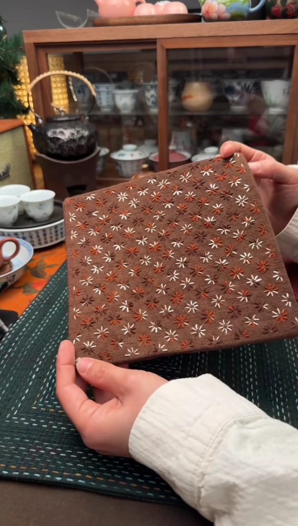 【闪购商品】织绣Cici手作刺子绣植物染柿染茶席-041