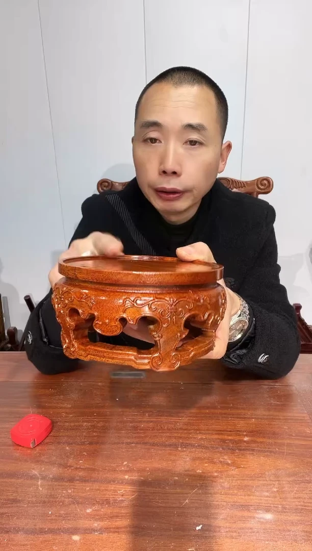 木老花整木雕刻圆形14*16*8