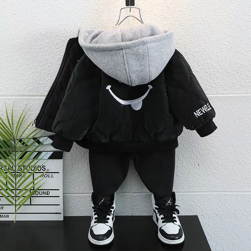 男童假两件棒球棉服秋冬2024新款童装儿童棉衣宝宝冬装加厚外套潮