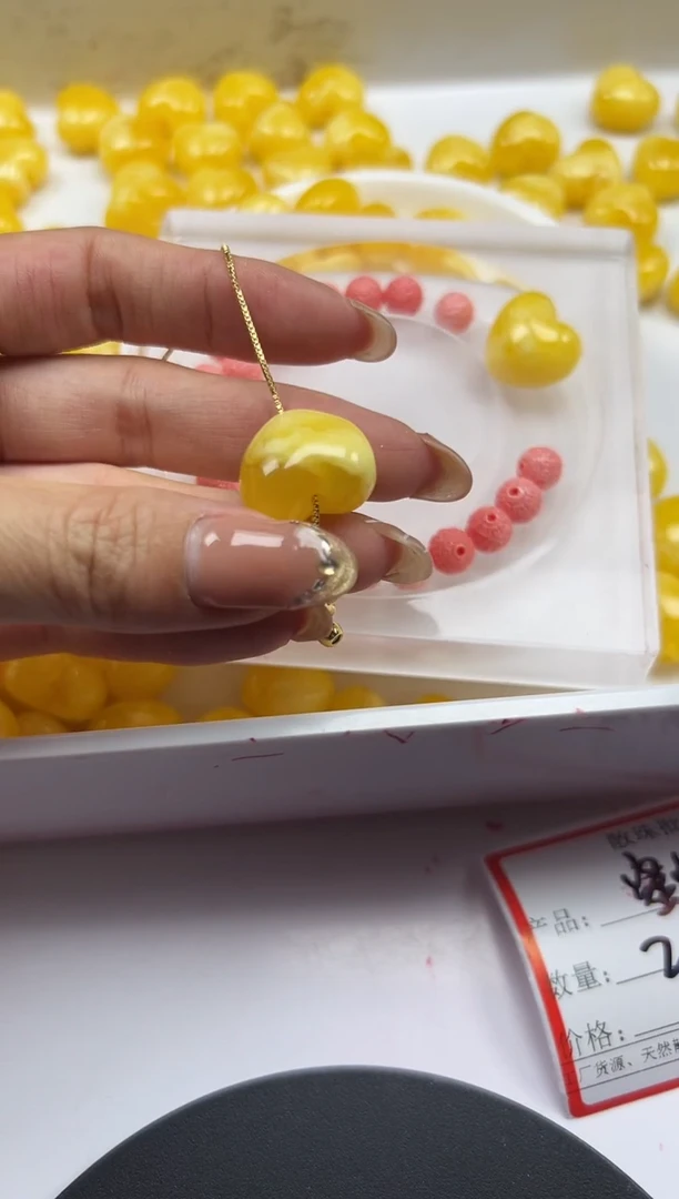 蜜蜡颈饰未镶嵌w3088蜜蜡爱心*2颗
