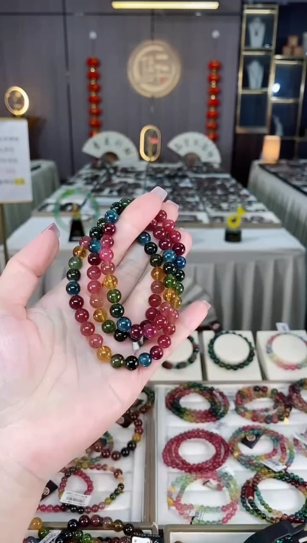 未镶嵌老矿碧玺色标三圈手串7mm+碧玺hon多样性发货一条