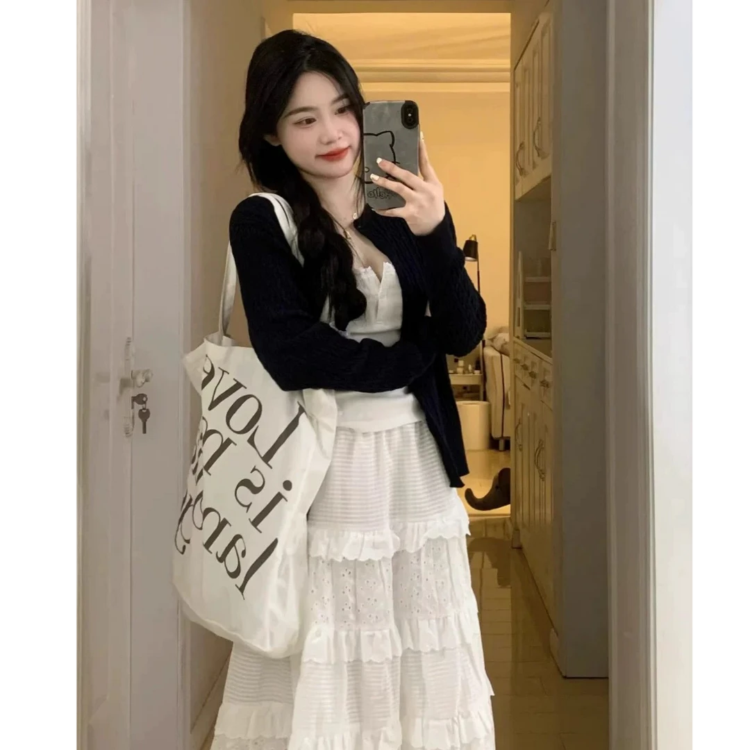 韩剧女装穿搭2024春季初恋清纯奶甜套装别致绝美蛋糕裙微胖三件套