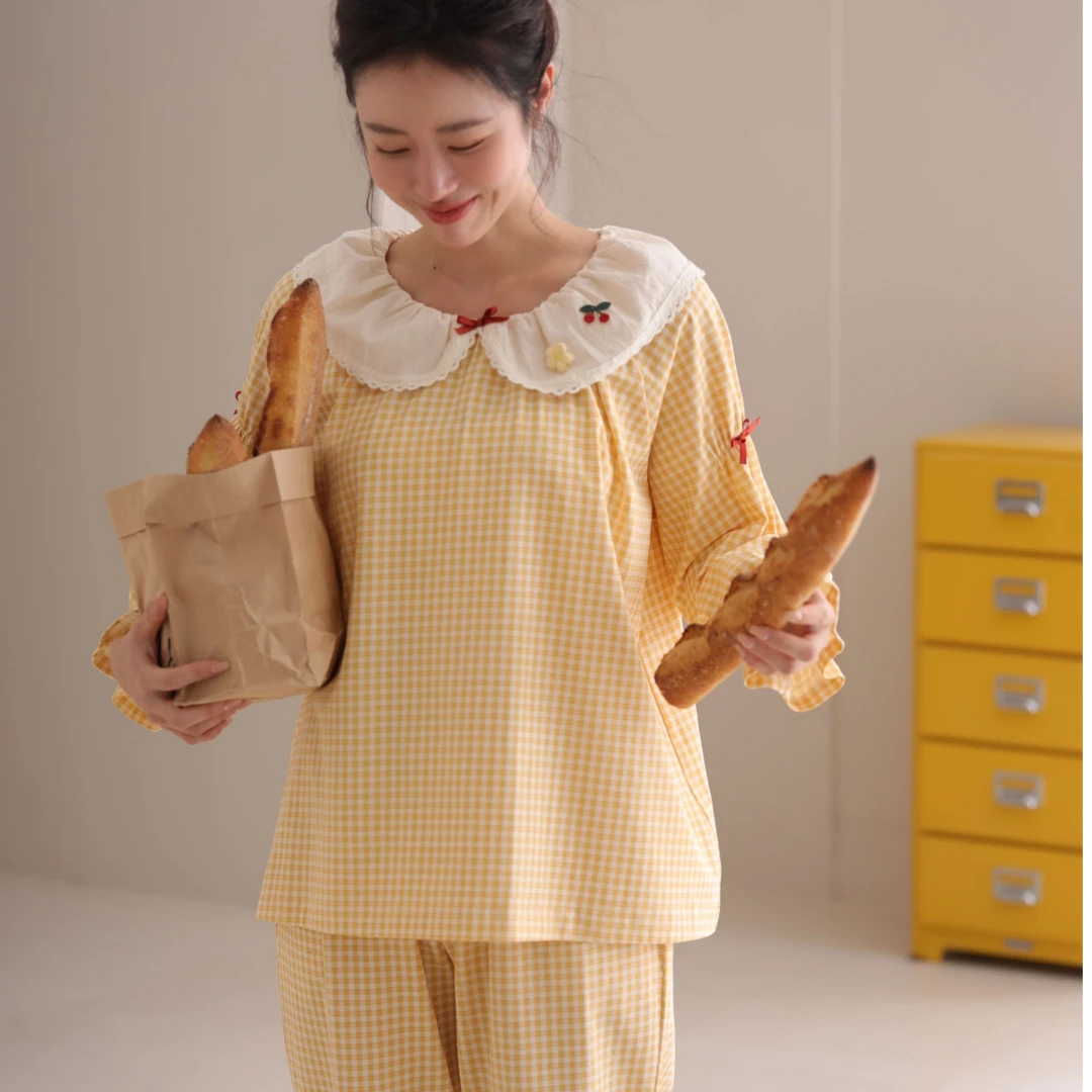 芬腾睡衣纯棉长袖长裤全棉女宽松家居服Z