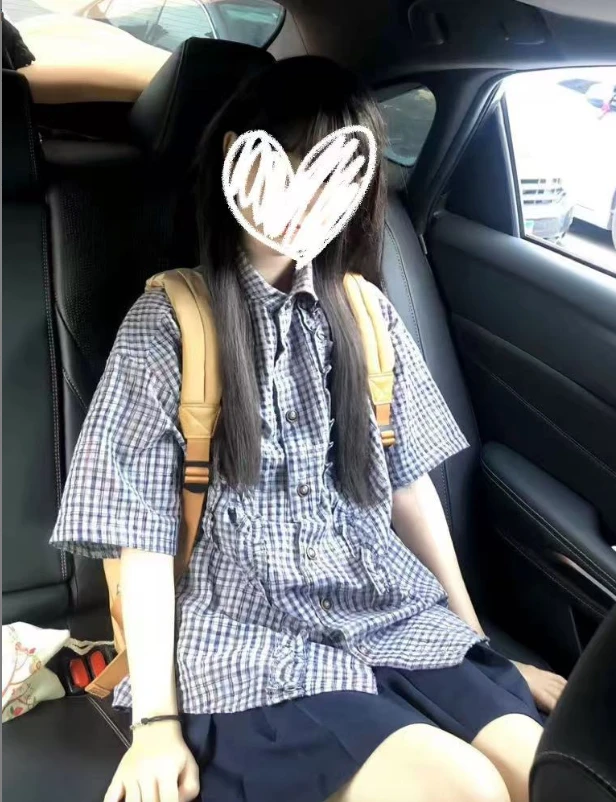 短袖衬衫胖MM夏季新款复古格纹木耳边宽松衬衫半身裙套装