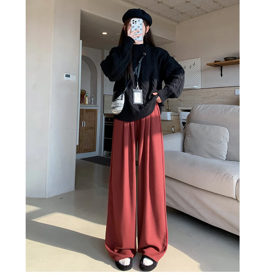 加绒加长糯米裤女秋冬2025新款高腰直筒阔腿裤显瘦糯米加绒拖地裤