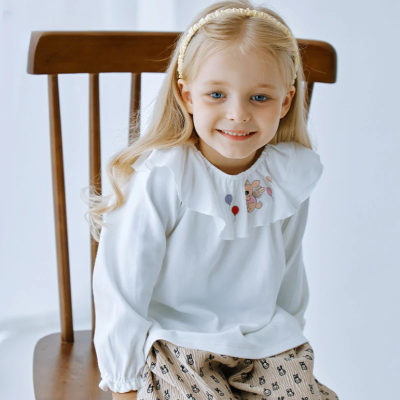 女童打底衫2025新款早秋上衣宝宝白色长袖t恤秋装儿童衣服