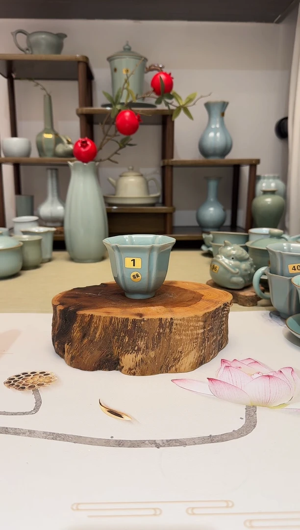 杯子1六方花口杯 仿古釉瑕疵 主人杯闻香杯品茗杯*