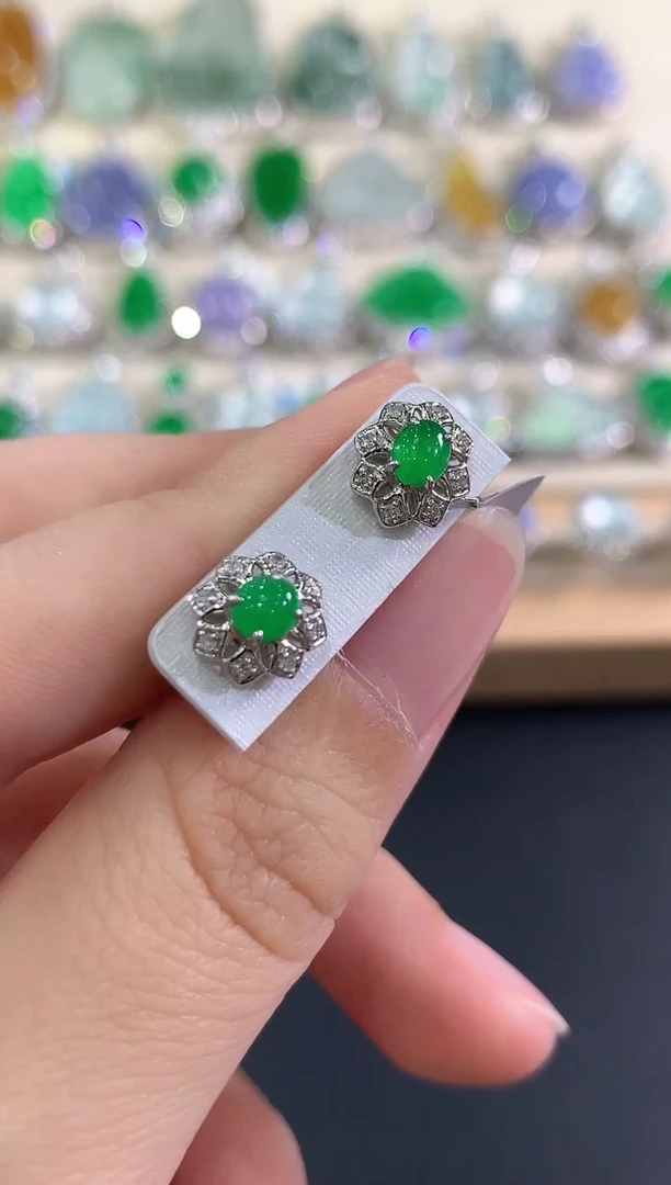 18K金镶嵌翡翠耳饰b98多样性一件发