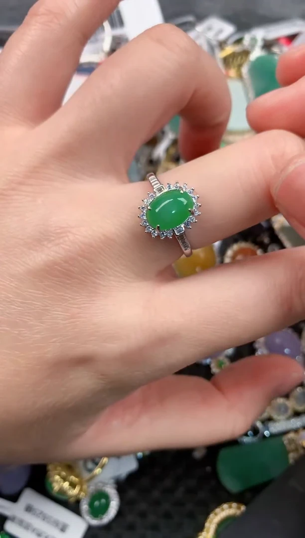 银S925镶嵌戒指翡翠666     8