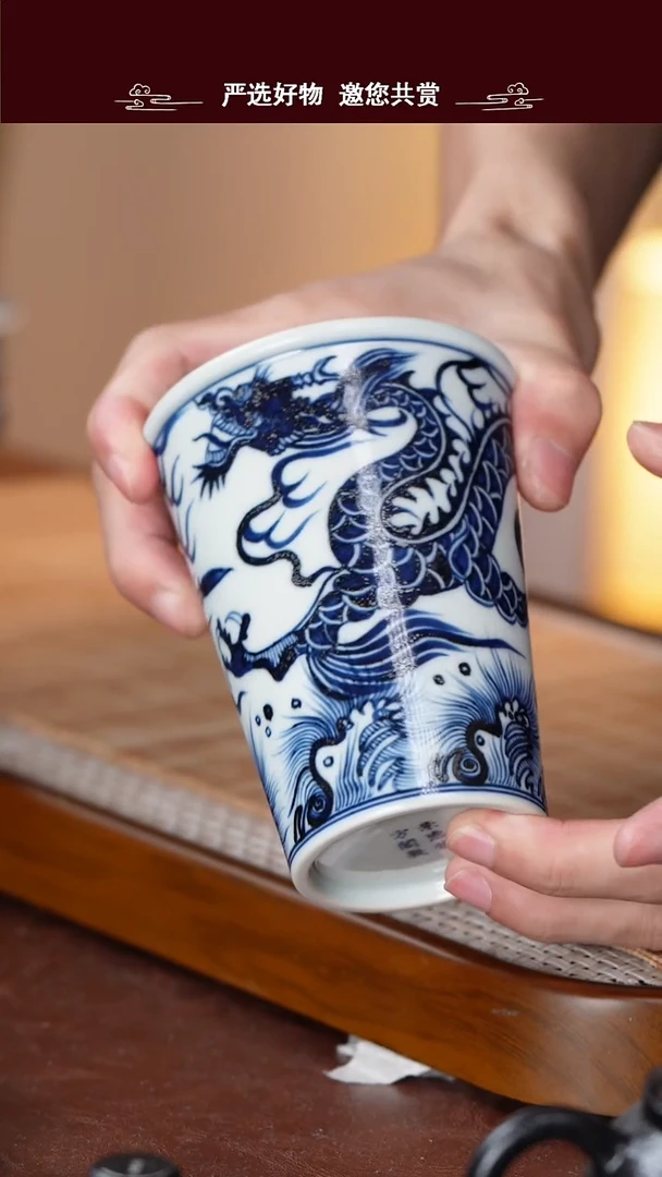 手工手绘青花可乐杯