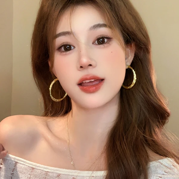 合金耳饰 超闪双层碎银耳环圈圈高级感轻奢2025新款耳钉独特耳饰