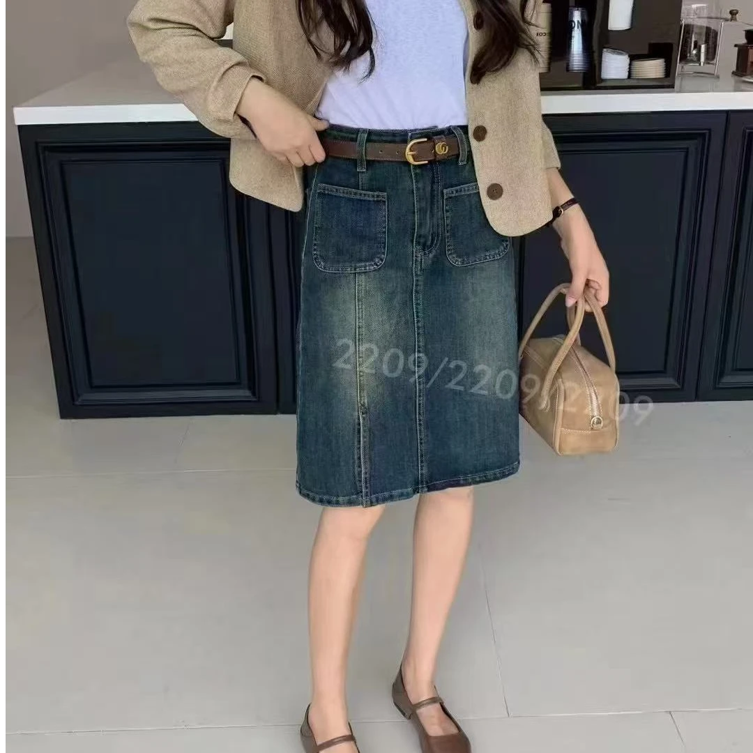 高腰纯色男友风拉链深圳半身裙韩版时尚半裙开叉中长款气质