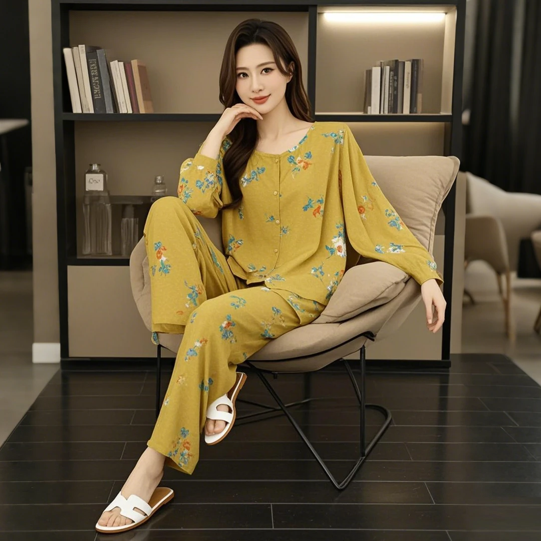 【棉绸套装】绵绸家居服套装睡衣春夏睡衣家居服薄款套装夏季印花休