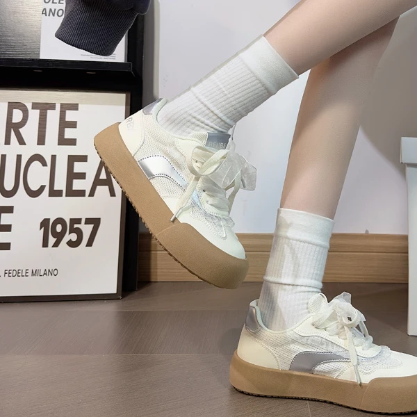 人本超火德训鞋女款透气厚底板鞋2025夏季新款百搭舒适运动休闲鞋