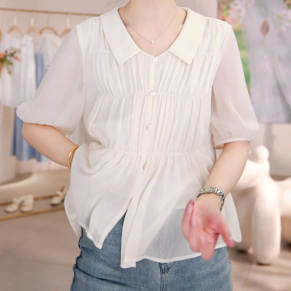 【云层】衬衣洋气2025新款气质时尚百搭翻领爆款衬衫女装短袖上衣