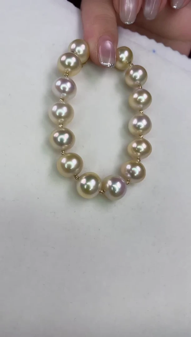 18K金镶嵌手链海水珍珠干枯玫瑰11-12mm
