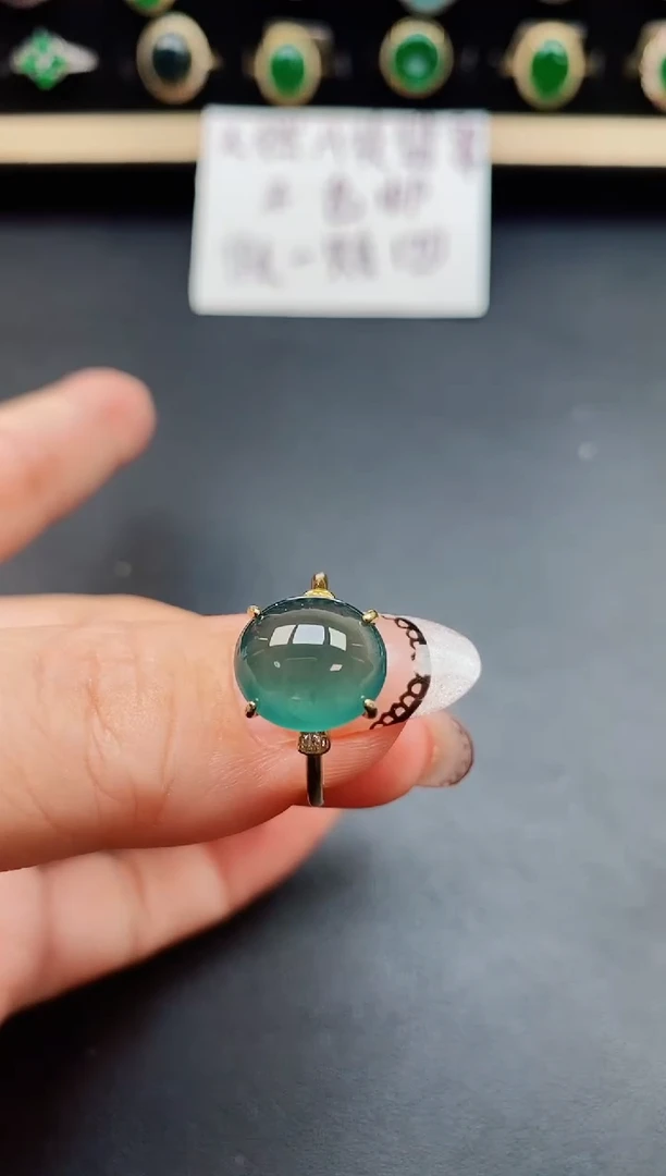 翡翠戒指银S925镶嵌50850