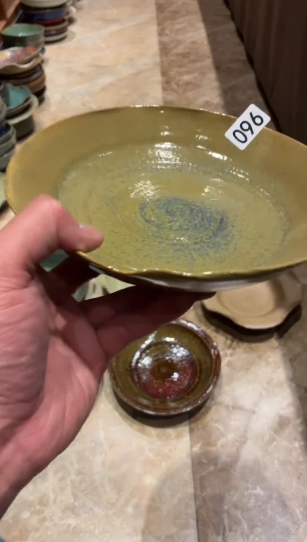 瓷片清**语960粗陶绿平地盘1个