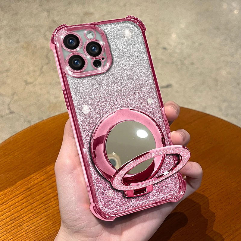闪粉支架适用苹果vivo华为oppo小米iPhone16电镀防摔全包手机壳