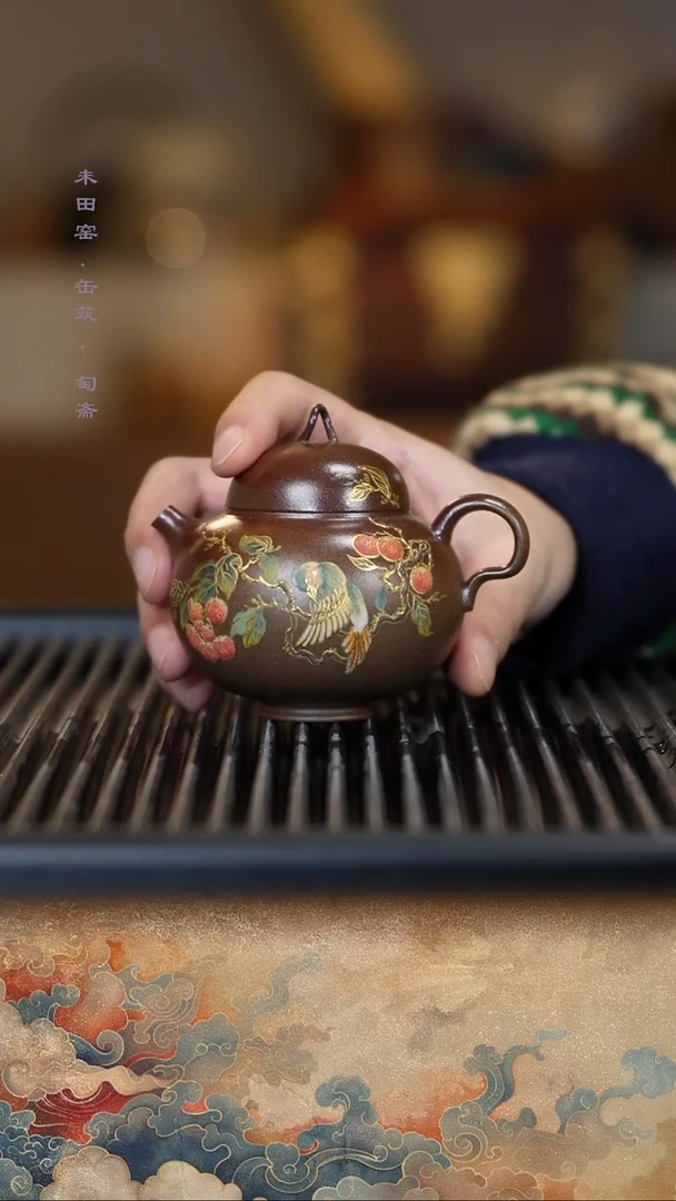 茶壶紫砂胭脂红柴烧天茶星紫泥荔枝雀鸟宝葫芦180cc