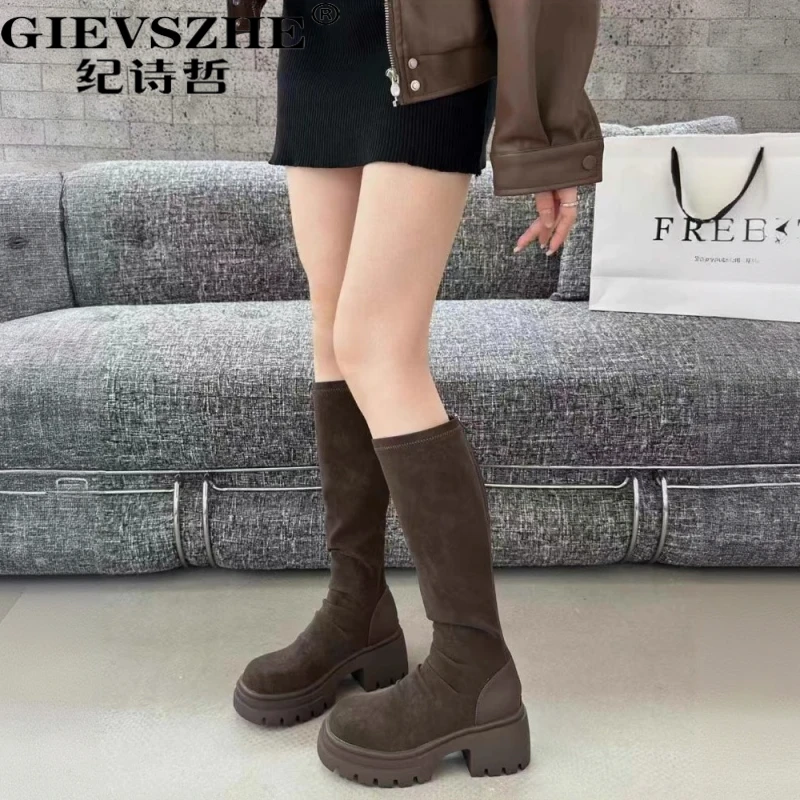 纪诗哲女靴时尚厚底长筒靴女2025秋冬新款潮流百搭瘦瘦靴女士袜靴
