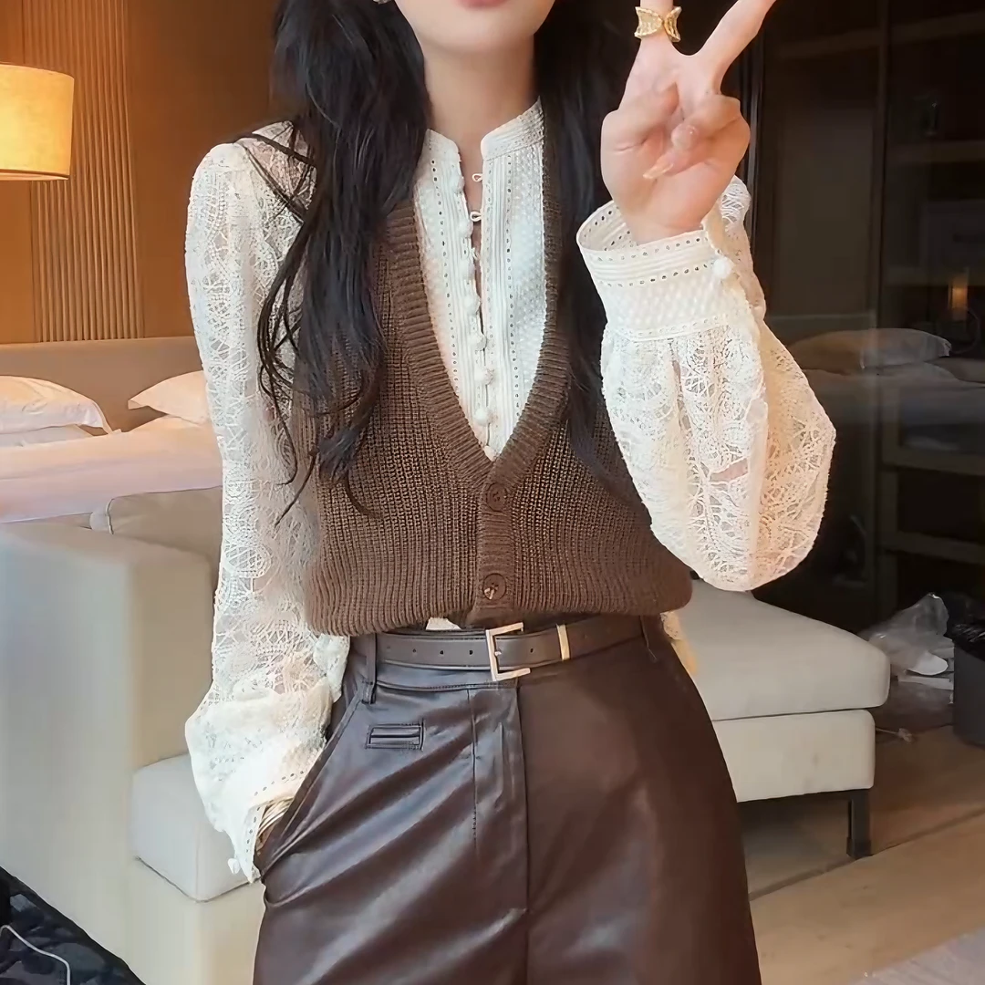 【清韵浮白】秋季时尚气质轻奢上衣+休闲修身背心两件套女LK2505598