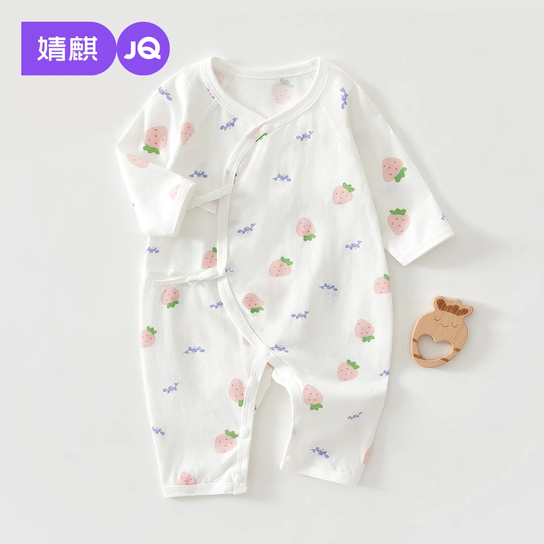 婧麒连体衣宝宝衣服夏季薄款婴儿外出服纯棉满印小印花蝴蝶衣爬服