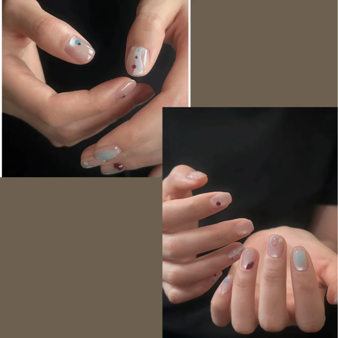 新手必入猫眼穿戴甲夏日气质温柔显白短梯5+1 长短混3+3穿戴式