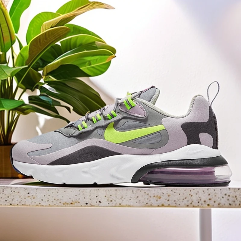 (微瑕)中童Nike Air Max 270 RT气垫减震跑步鞋灰紫 BQ0102-010