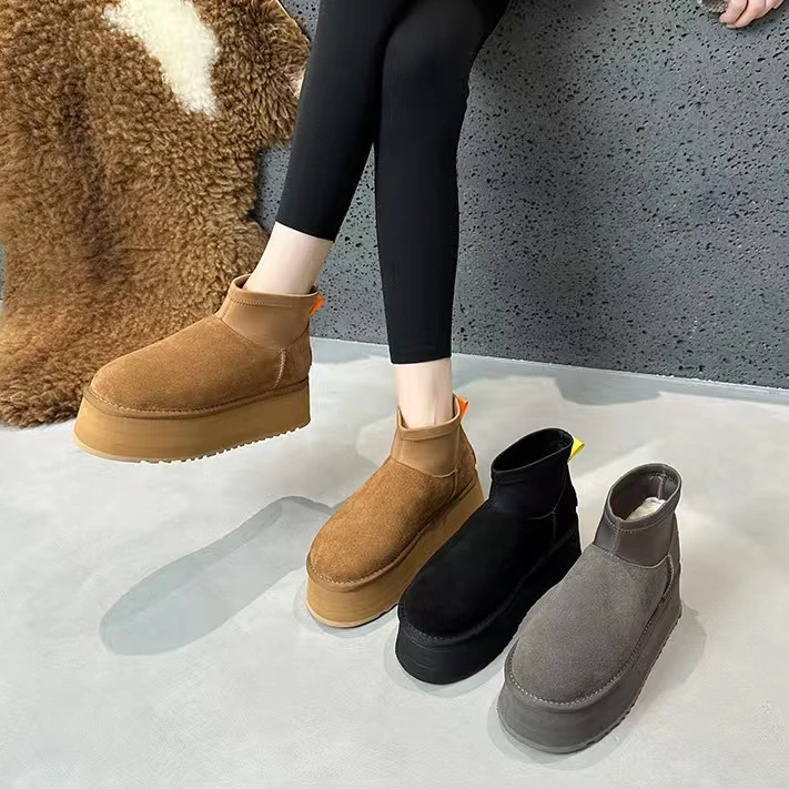 【Chonny增高6CM】新款迷你迪普靴雪地靴24年女款冬季厚底加厚真皮