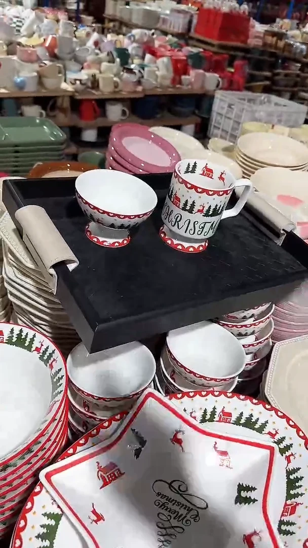 陶瓷圣诞杯碗2件套微瑕 凑满20元包邮