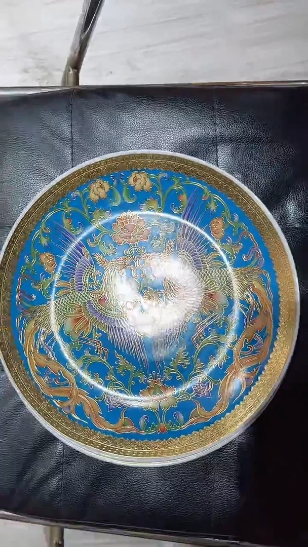 摆件26cm蓝底凤凰盘