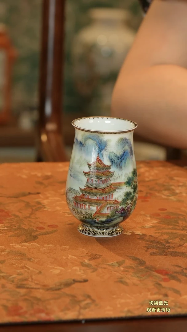 物***℡手绘粉彩重工精工岳阳楼主人杯