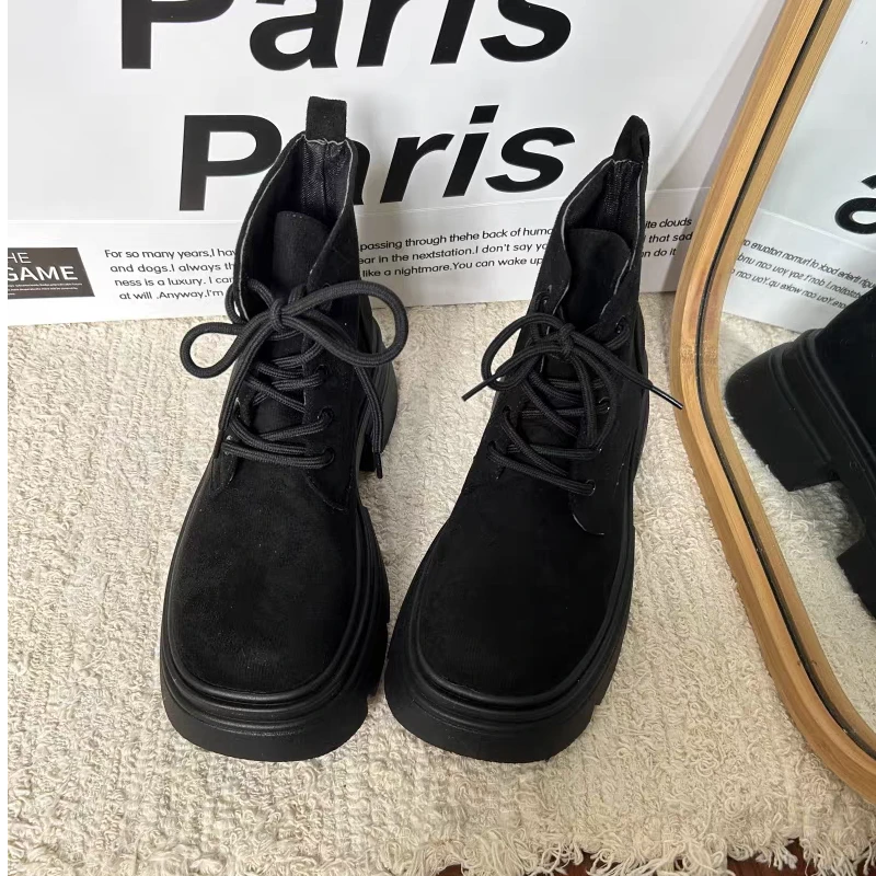 01636（磨毛）厚底英伦风马丁靴新款系带矮靴简约时尚裸靴