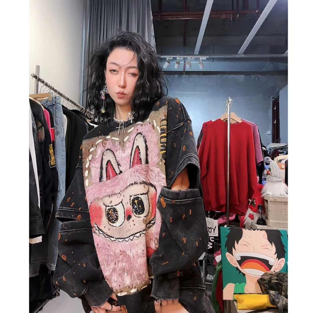 奇奇家 欧货重工拉布布 开口袖双层刷漆大版卫衣