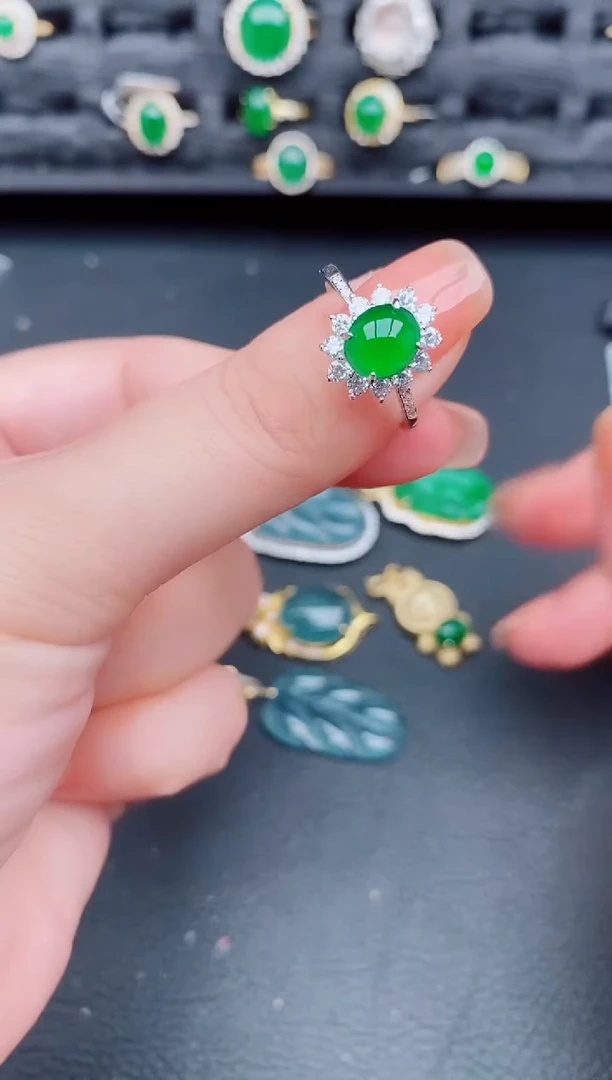 翡翠戒指银S925镶嵌天然a货翡翠283