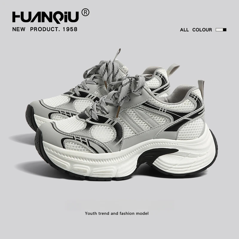 环球爆款厚底老爹鞋女款增高2025新款春季网面透气百搭运动休闲鞋
