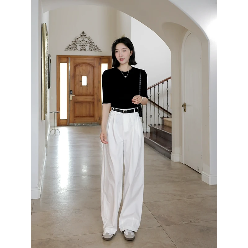 郭九九呢 天丝修身显瘦中袖打底针织衫简约百搭阔腿裤 G925Z01907