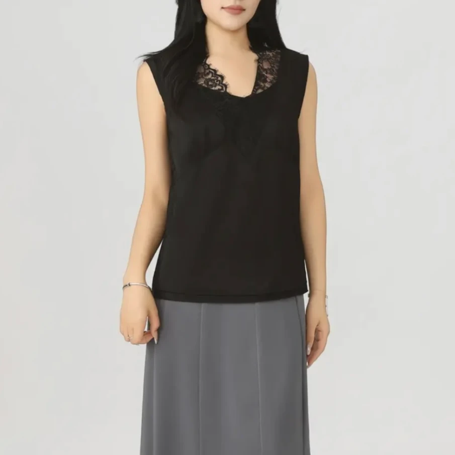 AMASS/阿玛施新款复古镂空吊带夏日蕾丝V领宽松背心上衣女530016