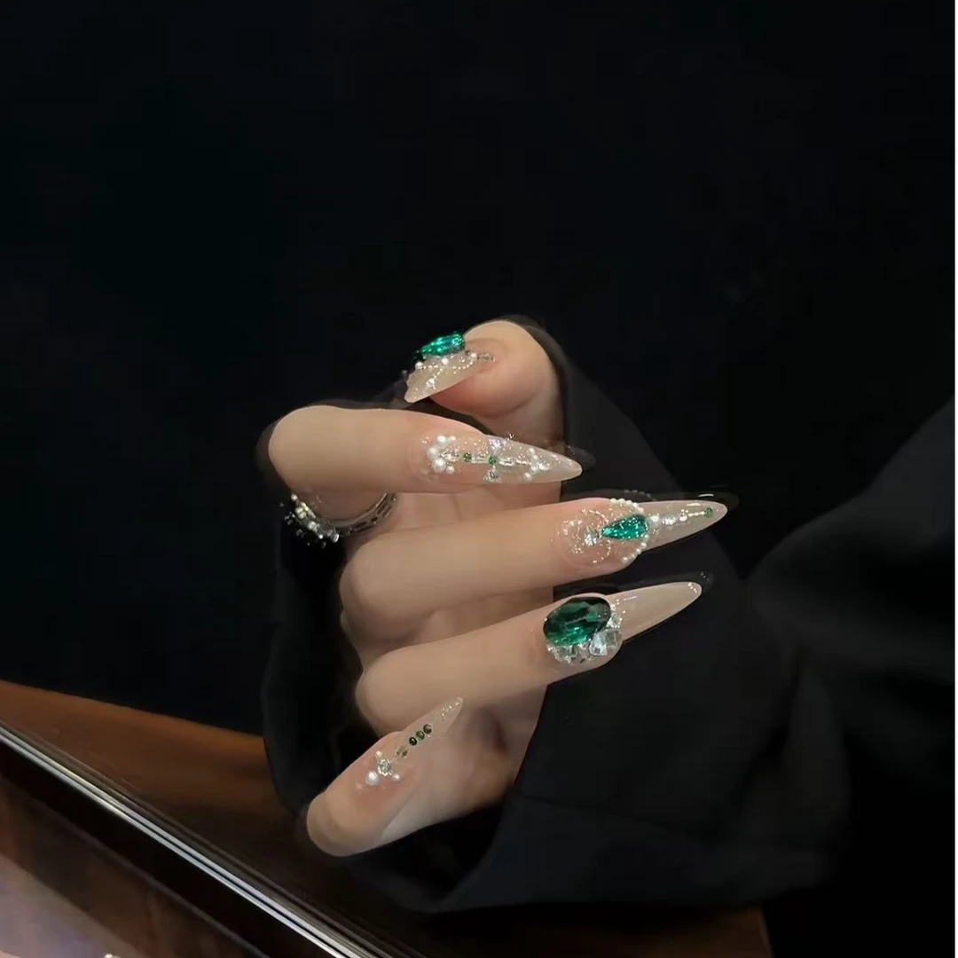 LUORI/祖母绿-满钻轻奢风系列手工穿戴甲