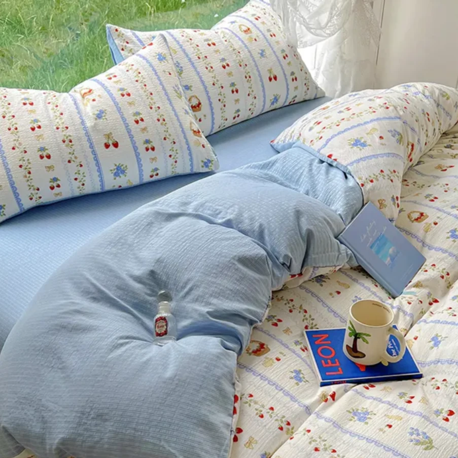 【A类】枕套四件套针织双层纱学生宿舍四件套亲肤家用舒适双面