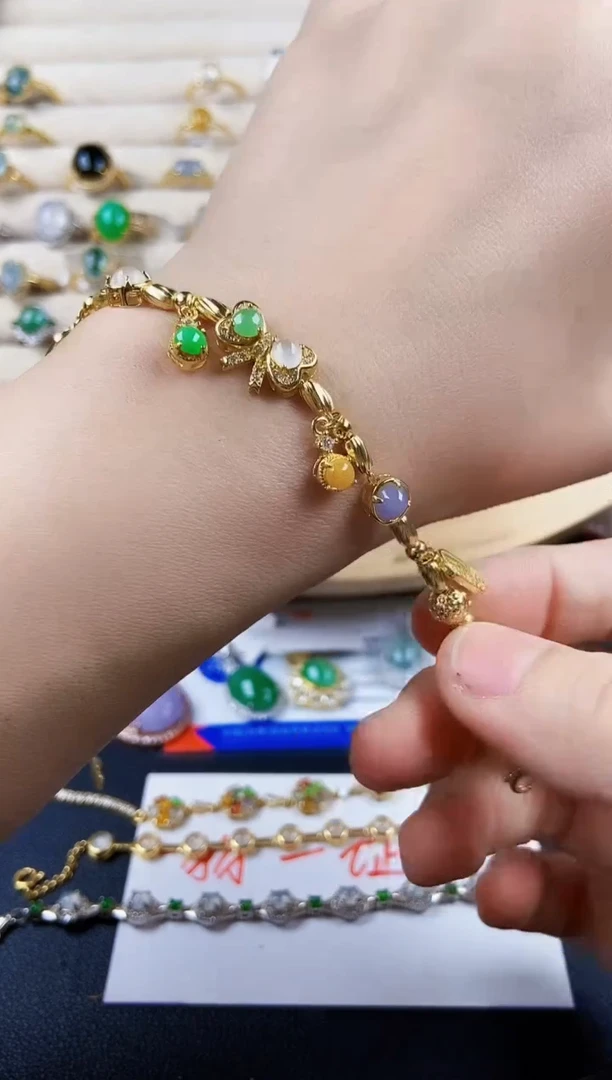 银S925镶嵌手链翡翠56889