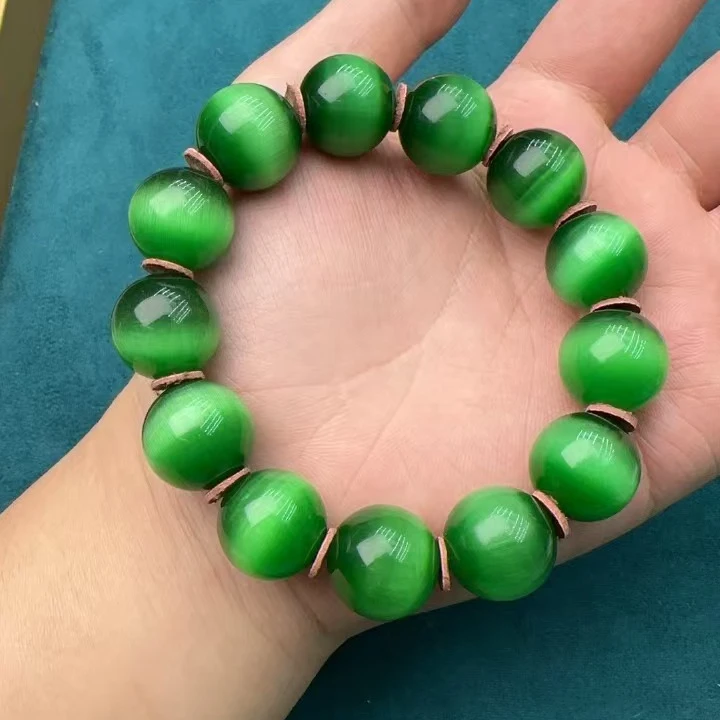 B35绿猫眼和田玉手串17mm+隔片