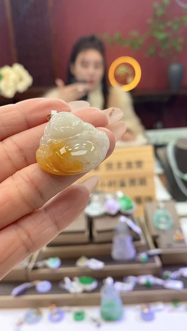 【闪购商品】翡翠颈饰18K金镶嵌佛公-微瑕