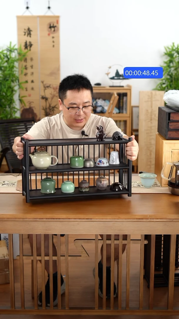 竹纯楠竹三层围栏50茶杯架