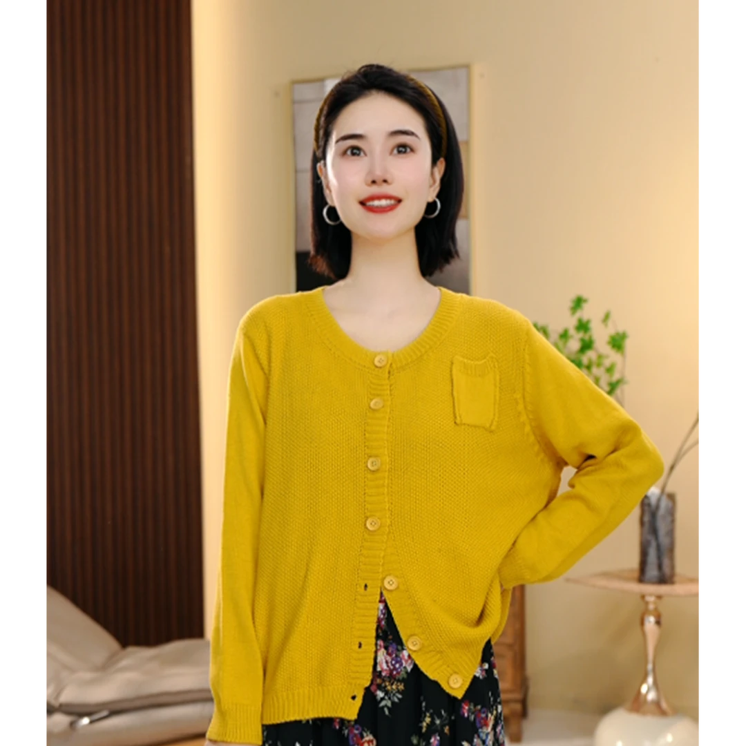 BEIJU 2025春秋新款文艺复古宽松开衫女时尚圆领长袖针织外套2072